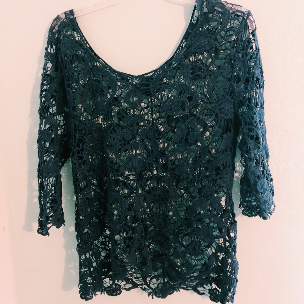 Blue lace shirt see through